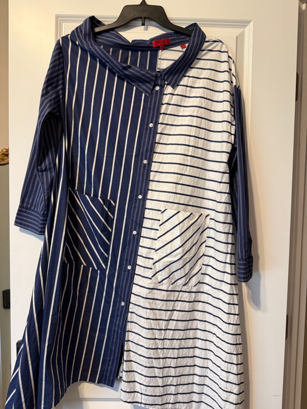 Hugo Boss Navy and White Striped Button-Down Dress